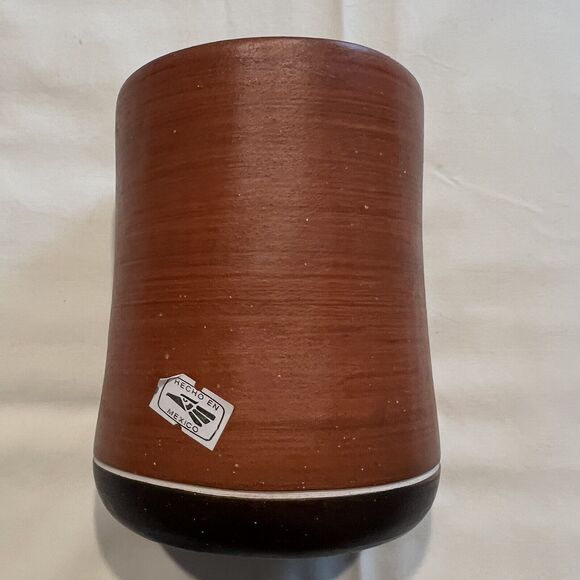 Vintage Mexican Pottery Vase Etched Mayan Aztec Orange Green Teotihuacan Mexico - Picture 6 of 7